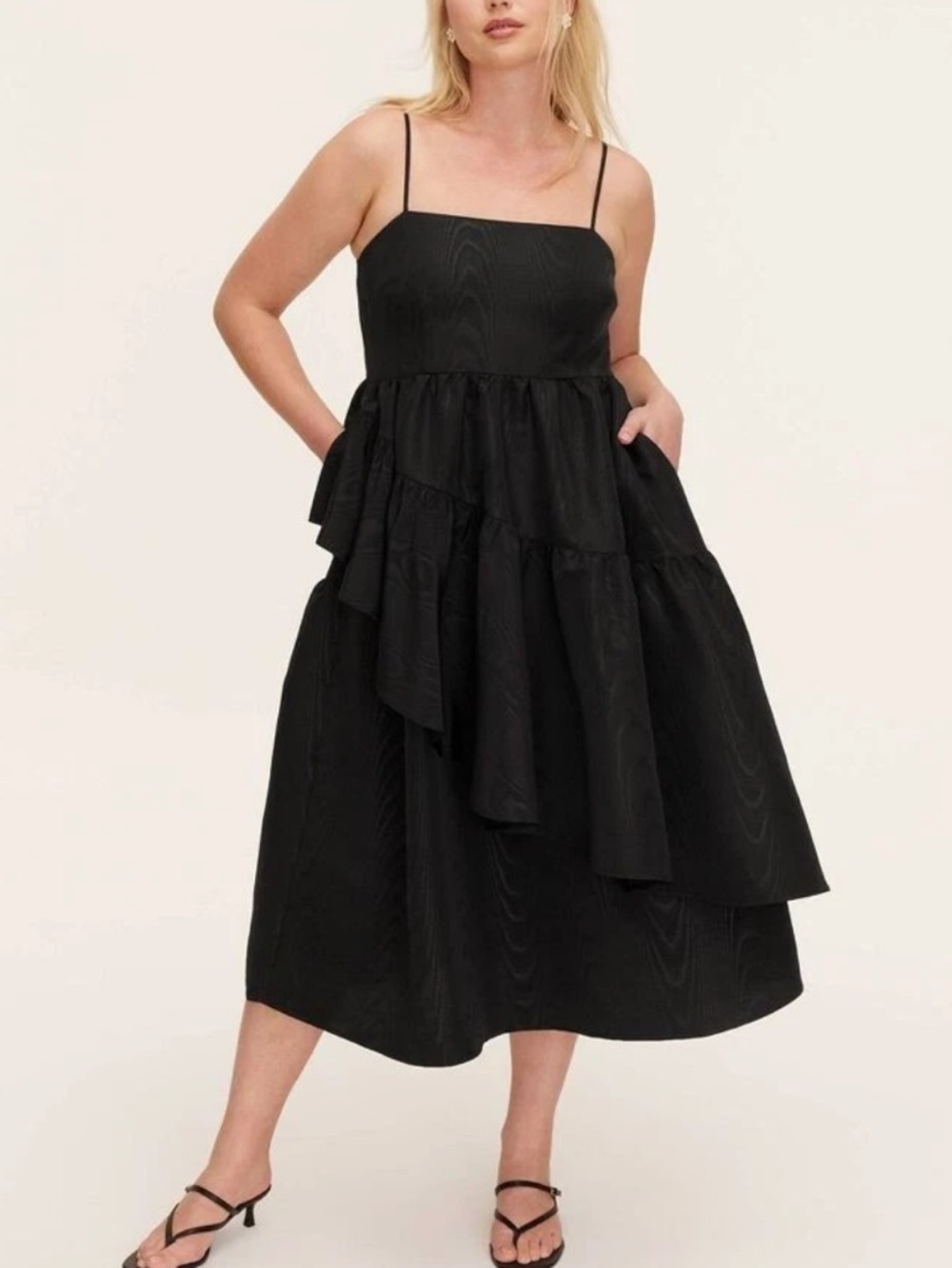 Kate Spade x Target Black Ruffled Tiered Spaghetti Strap Midi Dress